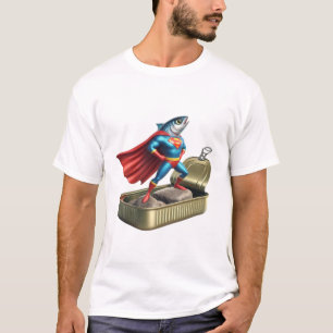 Camiseta Quadrinhos de Super-Herói de Sardinha Engraçada Ar