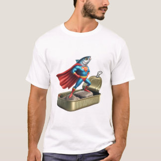 Camiseta Quadrinhos de Super-Herói de Sardinha Engraçada Ar