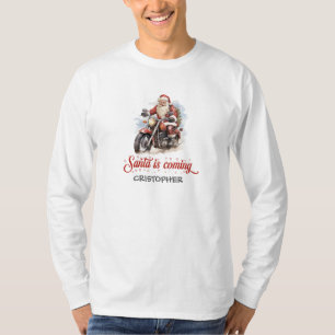 Camiseta Quadrinhos engraçados do Papai Noel numa moto
