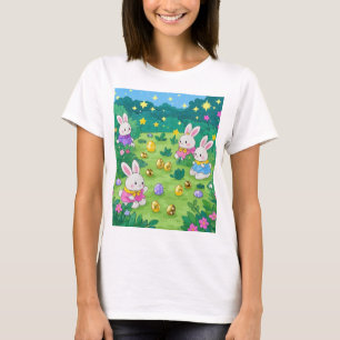 Camiseta Quadrinhos escondendo ovos em um jardim