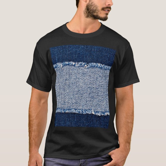 Camiseta Quadro de jeans azuis com borda denim. (Frente)