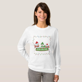 Camiseta Quadro de Luzes de Natal de Bonecos de Neve Fofos