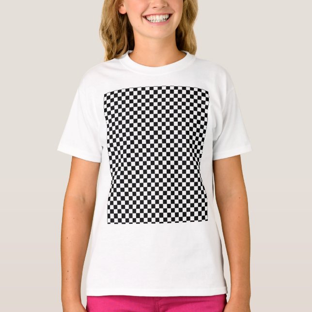 Camiseta Quadro De Verificação Clássico Preto E Branco (Frente)
