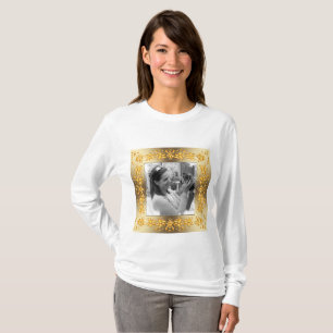 Camiseta quadro dourado retro floral. Sua foto