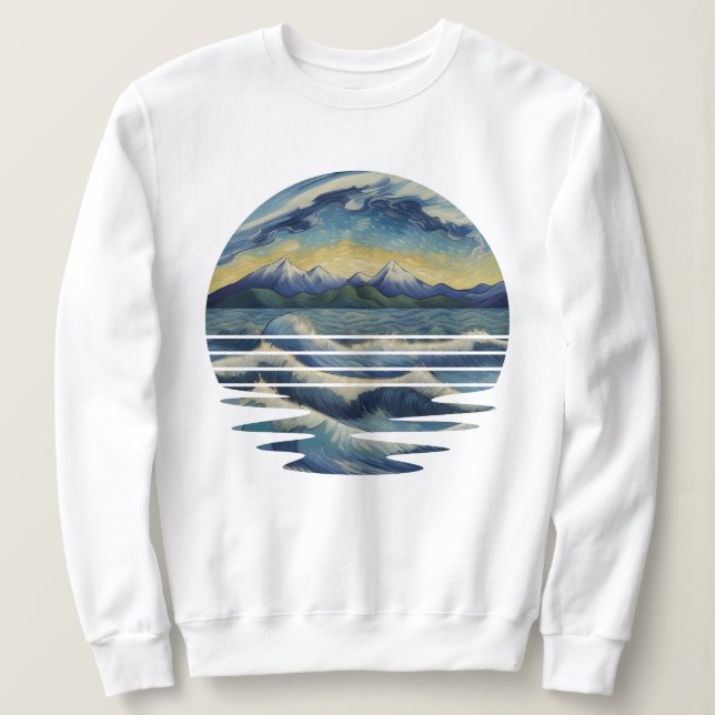 Camiseta Quadros De Estilo Van Gogh, Um Mar Ao Sol (Frente do Design)