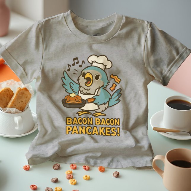Camiseta Quaker Parrot Chef Cantando Bacon Pancakes Engraça (Quaker Parrot breakfast chef & meme star! Birb shirt shows a Monk Parakeet singing Bacon Pancakes.)