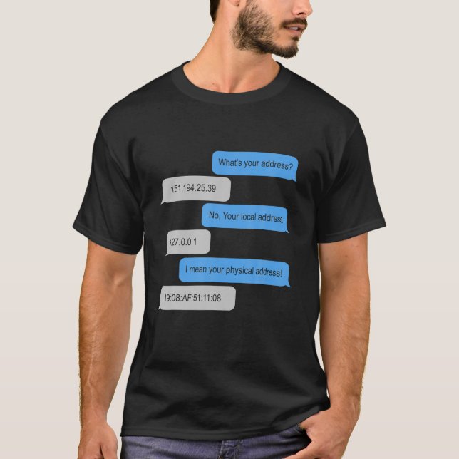 Camiseta Qual é o seu endereço Engraçado Nerd de computador (Frente)
