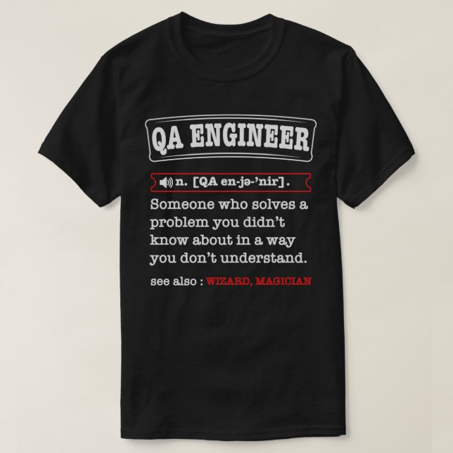 Camiseta Quality Assurance engineer definition Tester vs de (Frente do Design)