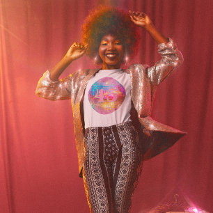 Camiseta Qualquer Bola de Disco Rosa Quente de Aniversário