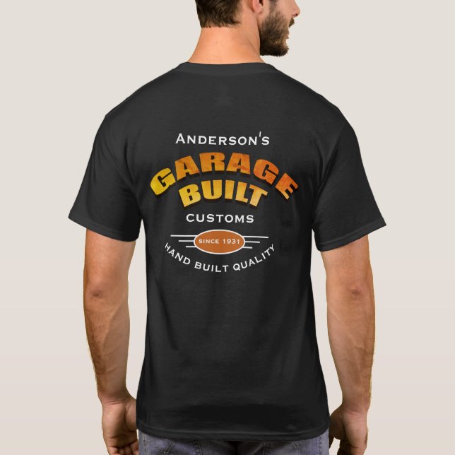 Camiseta Qualquer data de criação personalizada da Garagem  (Verso)