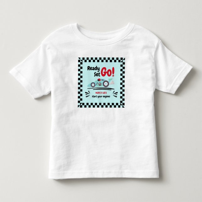 Camiseta Qualquer Idade Aniversário Pronto Vai Carro de Cor (Frente)