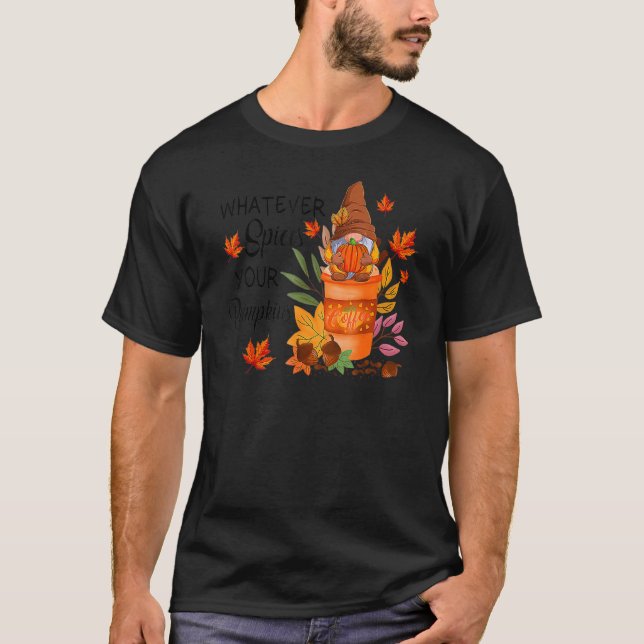 Camiseta Qualquer Que Seja O Seu Café De Abóbora Cai Gnomos (Frente)