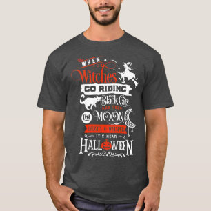 Camiseta Quando as Bruxas Vão Montar e Gato Preto Halloween