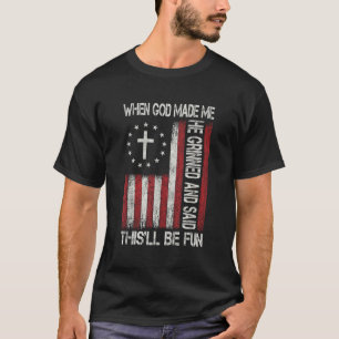 Camiseta Quando Deus Me Fez Jesus Fé Cristã Cruz Bandeira