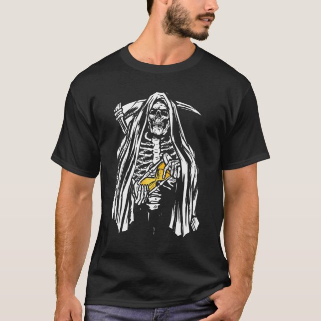 Camiseta Quando é Grim Be Reaper Skeleton Halloween D (Frente)