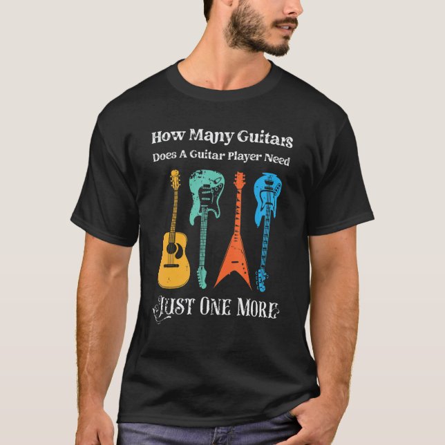 Camiseta Quantos violões um guitarrista precisa apenas em (Frente)