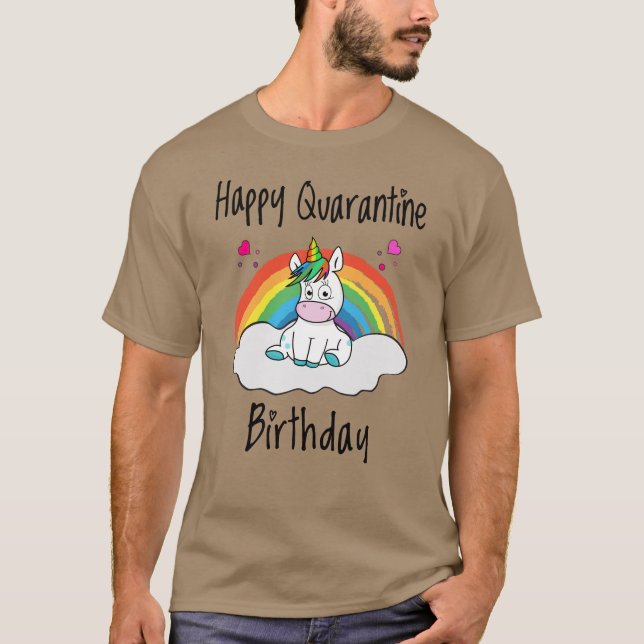 Camiseta Quarantine Birthday Unicorn arco-íris (Frente)