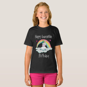 Camiseta Quarantine Birthday Unicorn arco-íris