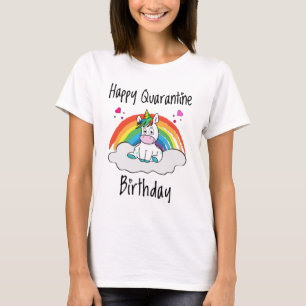 Camiseta Quarentena Aniversário Unicórnio arco-íris