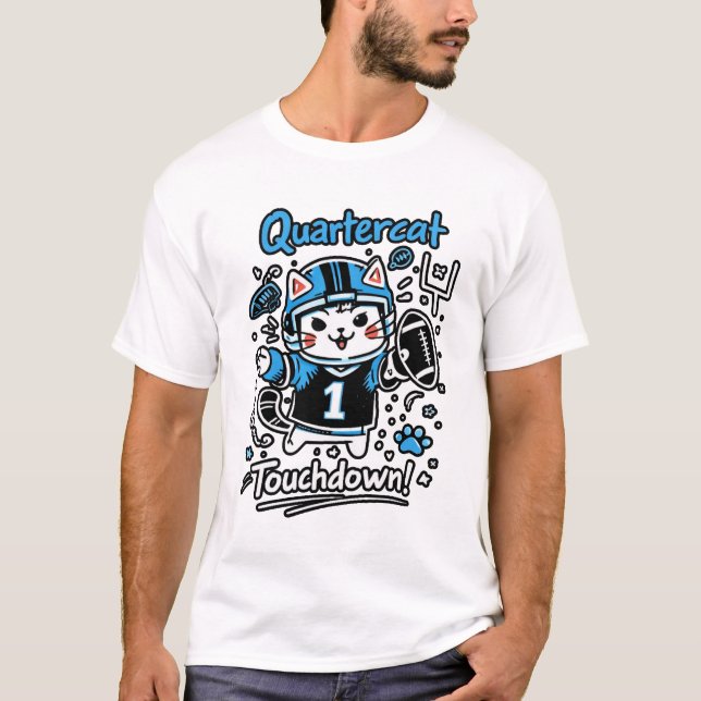 Camiseta Quarterback Cat Illustration – Cute Football Cat D (Frente)