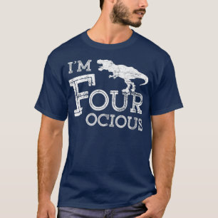 Camiseta Quarto Aniversário, 4 Anos, Menino Quatro Dinossa