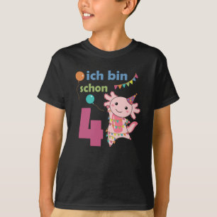 Camiseta Quarto Aniversário Axolotl, 4 Anos, Animais Doce