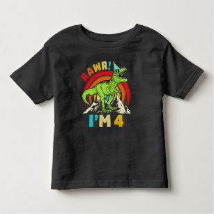 Camiseta Quarto aniversário Dinossauro T Rex Rawr Eu sou 4 