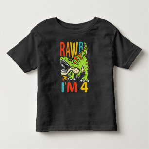 Camiseta Quarto aniversário Dinossauro T Rex Rawr Eu sou 4