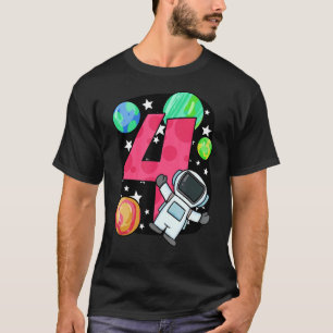 Camiseta Quarto Aniversário, Rapaz 4 Anos Astronauta, Espaç