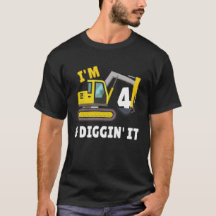 Camiseta Quarto Aniversário, tenho 4 anos, e escavando a fe