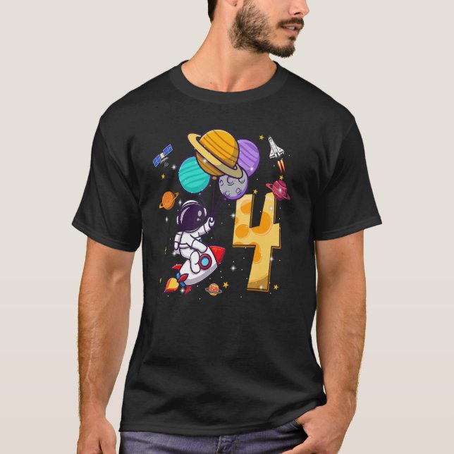 Camiseta Quarto Astronauta Espacial Balões de 4 Anos (Frente)