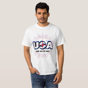 Camiseta Quarto de julho dos EUA Texto N Rays Red Blue Desi