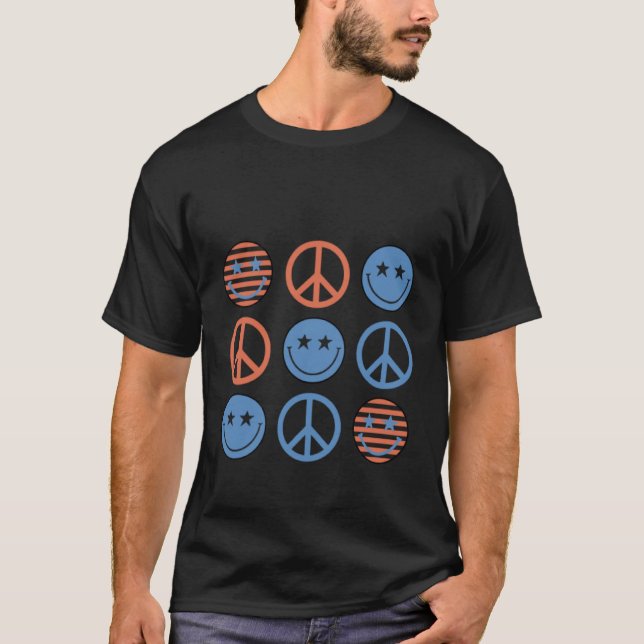Camiseta Quarto De Julho Sinal De Paz Face Feliz Patriótico (Frente)