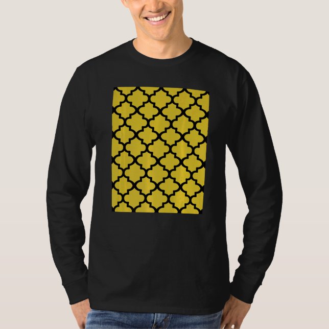 Camiseta Quatrefoil Pattern In Black Outline On Mustard Yel (Frente)