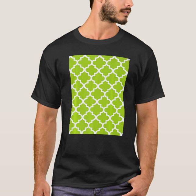 Camiseta Quatrefoil Pattern In White Outline On Lime Green (Frente)