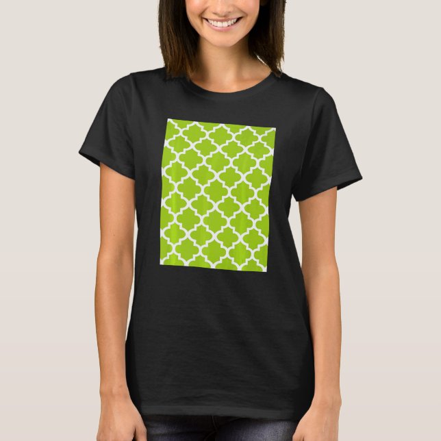 Camiseta Quatrefoil Pattern In White Outline On Lime Green (Frente)