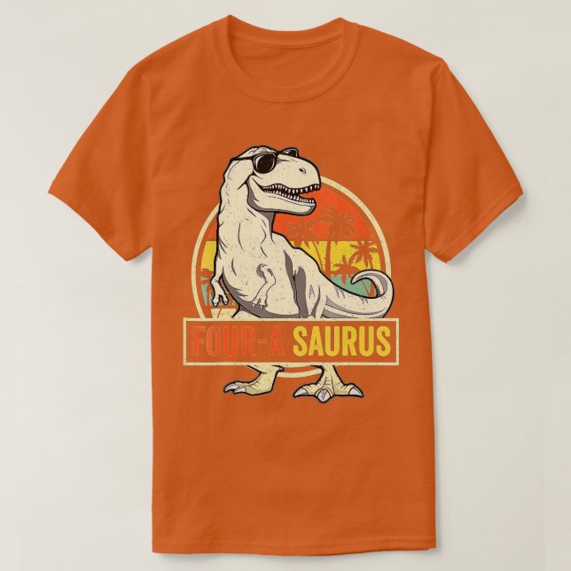 Camiseta Quatro a Saurus Birthday T Rex 4 anos Dino 4º D (Frente do Design)