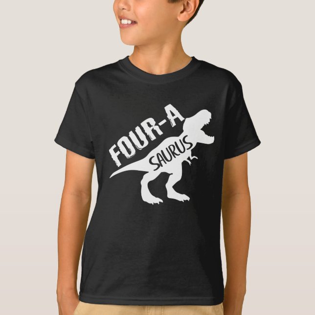 Camiseta Quatro-A-Surus Dinossauro 4º Aniversário (Frente)