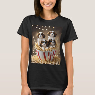 Camiseta Quatro Cavalier Spaniel Puppies Na Pipoca,