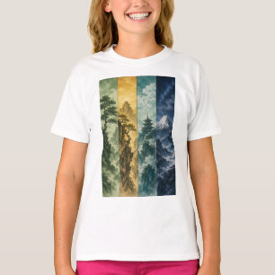 Camiseta Quatro Estações Montanha Paisagem de Tinta Japon