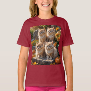 Camiseta Quatro gatinhos de outono com abóboras e Mães