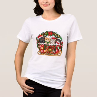 Camiseta Quatro Gatinhos Festivos Gato de Natal