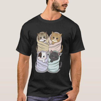 Camiseta Quatro Gatos Adoráveis Enfaixam Gatinhos Bebês Eng