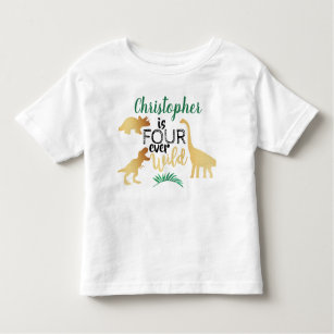 Camiseta Quatro Jovem Dinossauro Selvagem 4º Aniversário