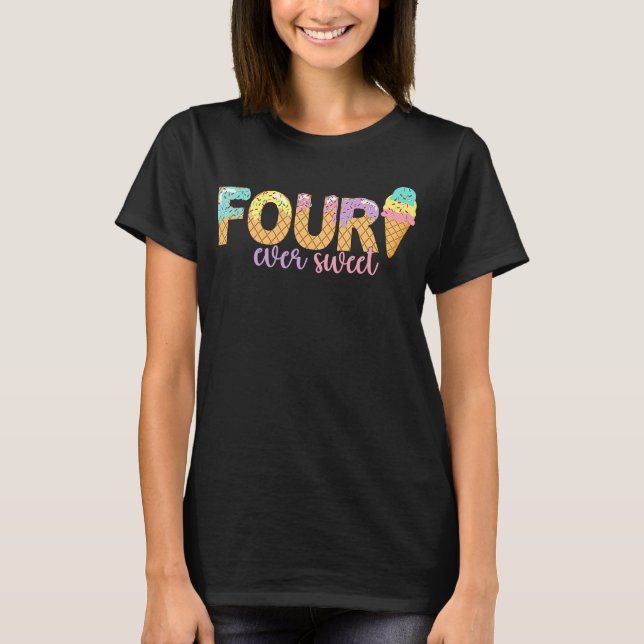 Camiseta Quatro Meninas Sorvetes Doce 4º Aniversário (Frente)