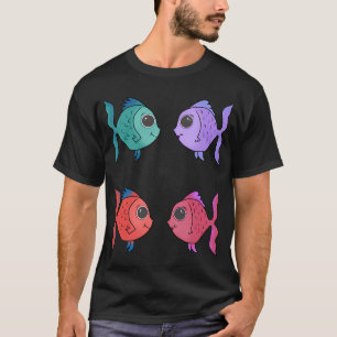 Camiseta Quatro Peixes de Desenho Animado Coloridos - Fofos
