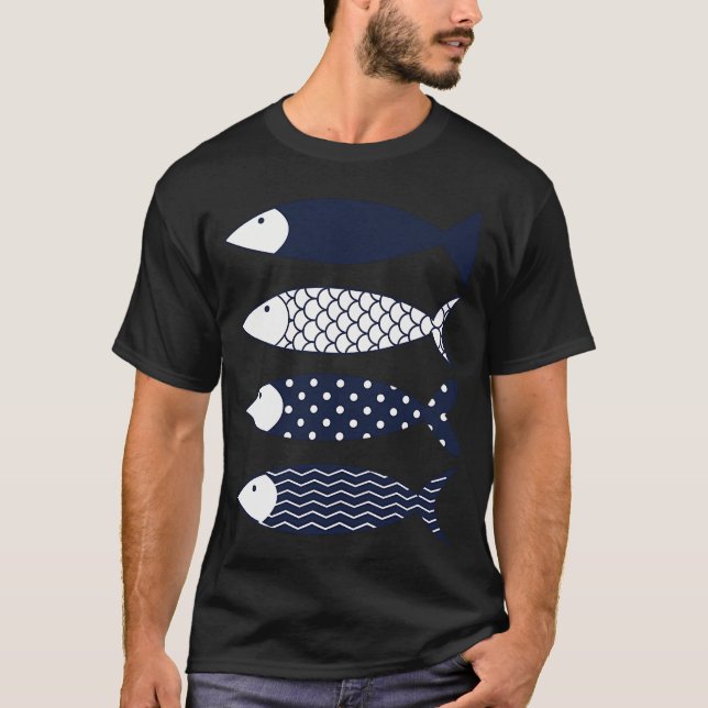 Camiseta quatro peixes planos com padrões diferentes (Frente)