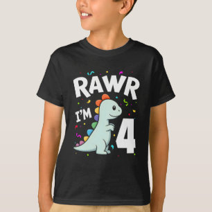 Camiseta Quatro Rawr Eu tenho 4 anos T-Rex Dinossauro 4º Na
