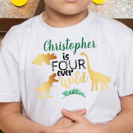 Camiseta Quatro Selvagens Dinossauros Meninos 4º Aniversári