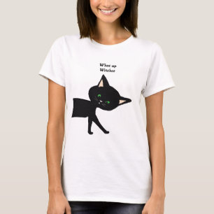 Camiseta Que Bruxas! Gato Negro Engraçado com Olhos Verdes
